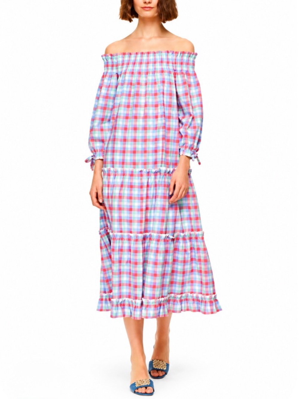 Kate Spade Broome Street Madras Off-Shoulder Dress - Size Small